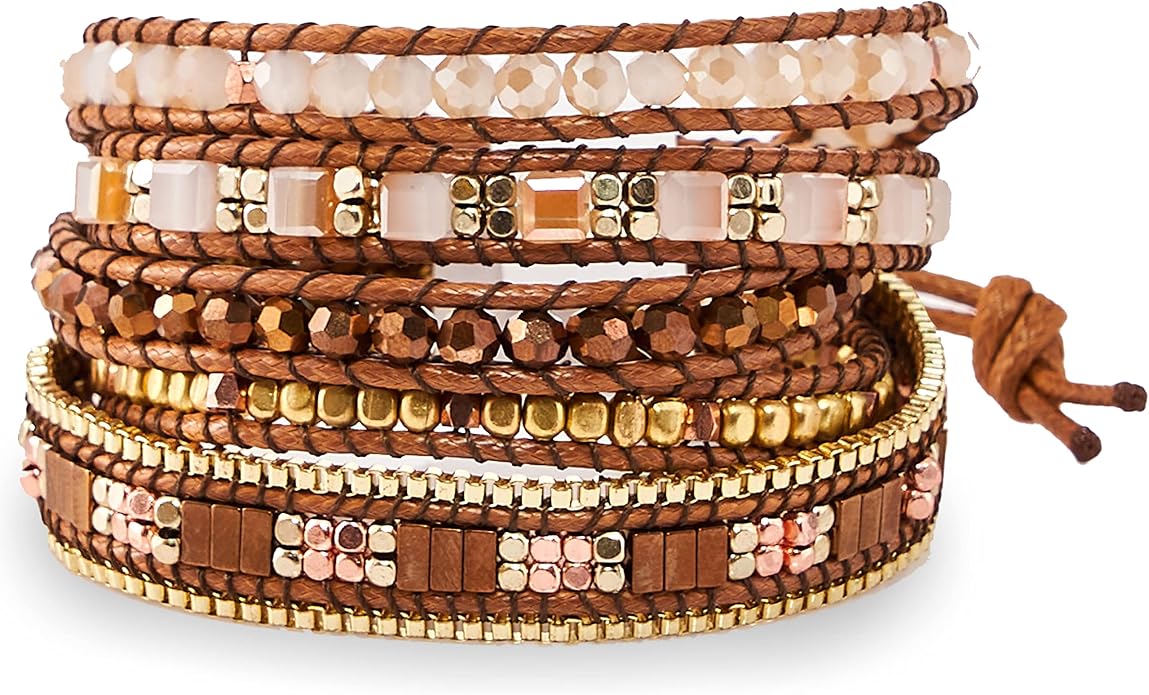Bracelet for Women – Handmade Vegan Boho Natural Stone Layered Bracelet, Thailand Bohemian Stackable Beaded Wrap Bracelets, Summer Hippie Bracelet Stack, Fashion Jewelry Gifts