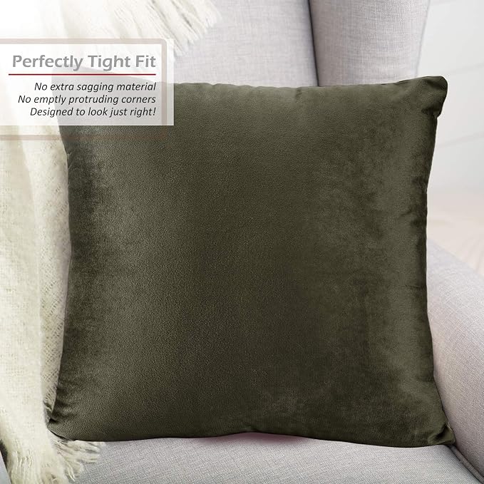 Nestl Throw Pillow Covers, Cozy Velvet Decorative Outdoor Pillow Covers 20X20 Inches, Soft Solid Cushion Covers for Sofa, Bed and Car, Set of 4 - Khaki