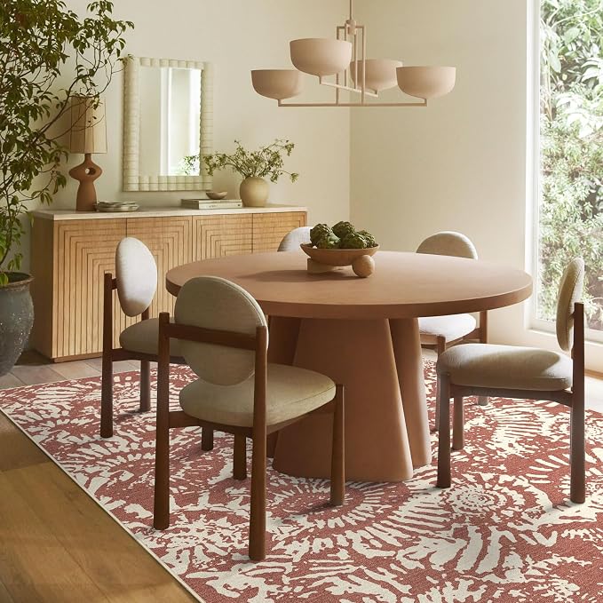 BLISSA Dining Room Rugs for Under Table - 6x9 Terracotta Washable Living Room Area Rug Non-Slip Low-Pile Modern Boho Abstract Rugs for Bedroom Dining Room Home Office Nursery Foyer Floor Carpet