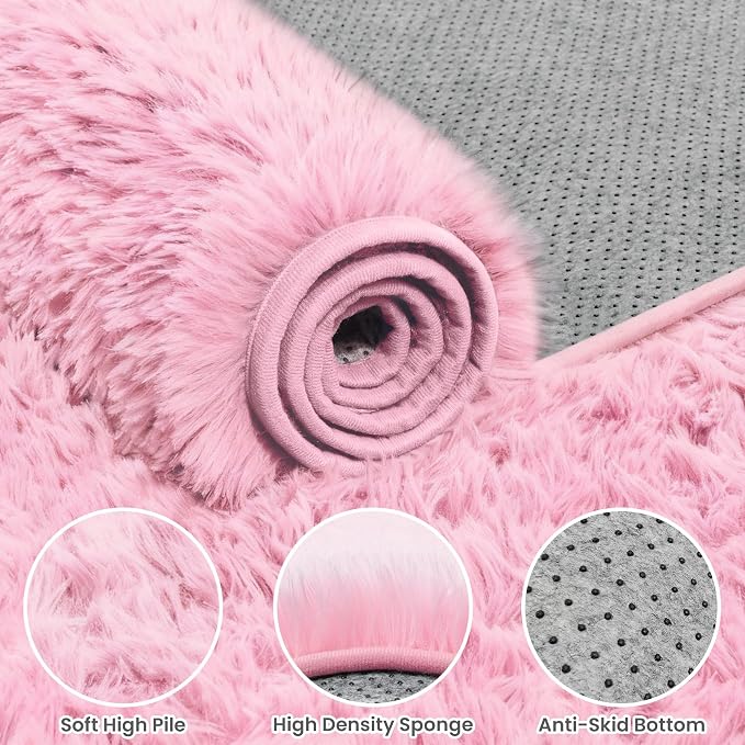 4x6 Area Rugs for Living Room Rug: Soft Fluffy Shag Light Pink Rugs for Bedroom, Non-Slip Large Fuzzy Plush Rug Indoor Floor Carpet for Nursery Kids Boys Girls Room, Dorms, Playroom, Modern Home Decor