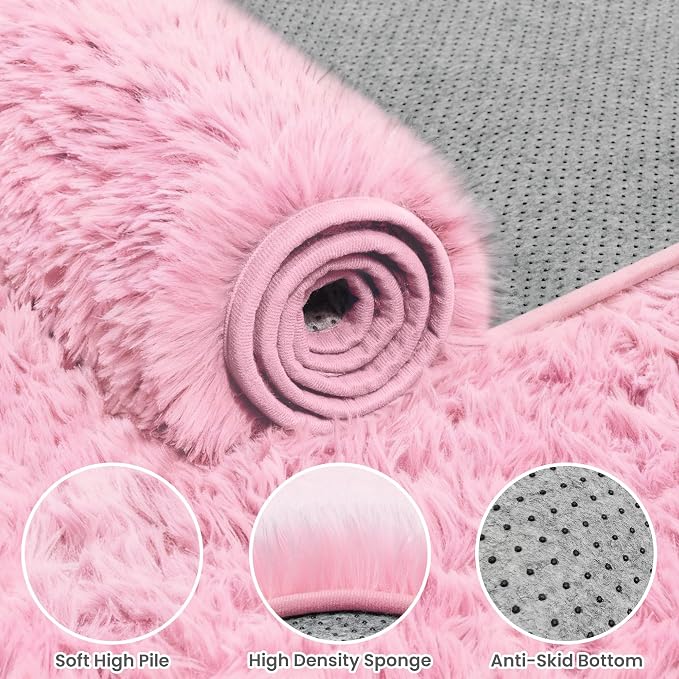 8x10 Area Rugs for Living Room Rug: Soft Fluffy Shag Light Pink Rugs for Bedroom, Non-Slip Large Fuzzy Plush Rug Indoor Floor Carpet for Nursery Kids Boys Girl Room, Dorms, Playroom, Modern Home Decor