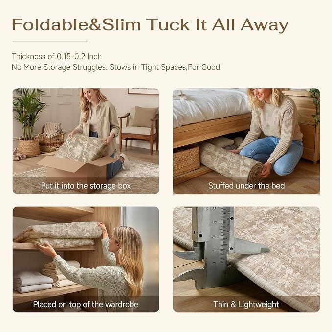HUGEAR 5x7 Area Rug Beige Machine Washable Rug Room Decor Vintage Distressed Living Room Rugs Non Slip Low Pile Soft Carpet for Bedroom Office Dining Room Soft Lightweight