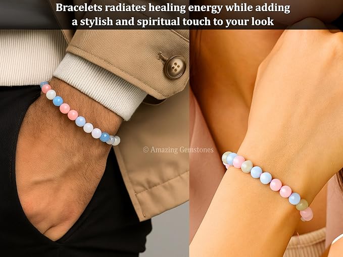 Amazing Gemstone Natural Morganite Bracelet for Women Men's Gifts - Protection Healing Crystal Bracelet - 8mm Gemstone Beaded Adjustable Bracelet Pulseras para Hombres Mujer Stocking Stuffers