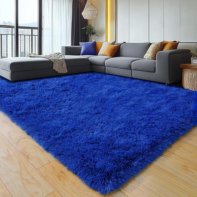 5x7 Area Rugs for Living Room, Blue Fluffy Shag Rug for Bedroom | Soft and Comfy, Fuzzy Carpet for Indoor Floor, Nursery and Kids Room, Girls, Boys Dorm Home Decor Aesthetic, Non Slip