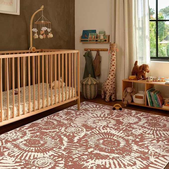 BLISSA Dining Room Rugs for Under Table - 6x9 Terracotta Washable Living Room Area Rug Non-Slip Low-Pile Modern Boho Abstract Rugs for Bedroom Dining Room Home Office Nursery Foyer Floor Carpet