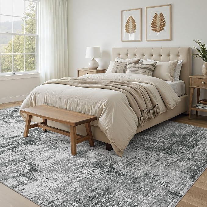 UERMEI 5x7 Area Rug for Living Room - Washable Neutral Modern Abstract Carpet, Non-Slip Soft Large Indoor Floor Rugs for Bedroom Home Office & Under Dining Table Decor, Grey Black
