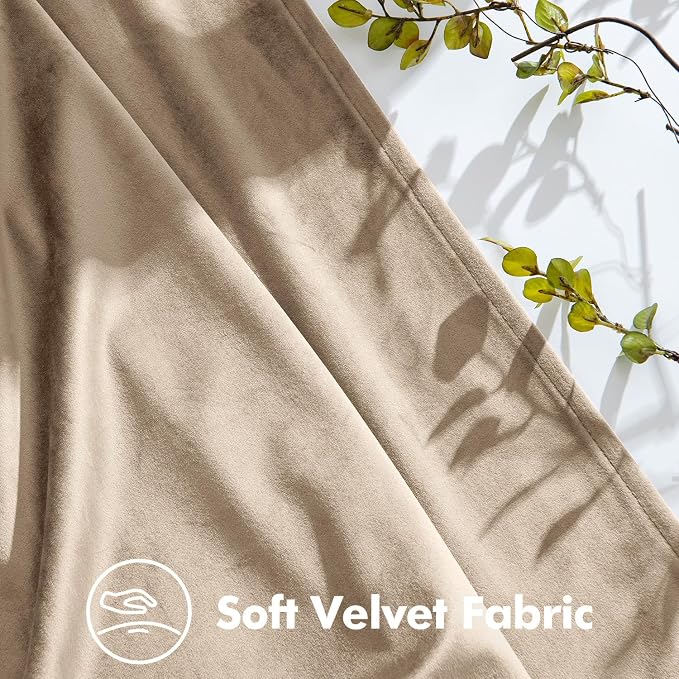 MIULEE Camel Beige Velvet Curtains 90 inches Long, Pinch Pleated Blackout Drapes with Hooks, Thermal Insulated Pinch Pleat Panels for Bedroom Living Room, 2 Panels