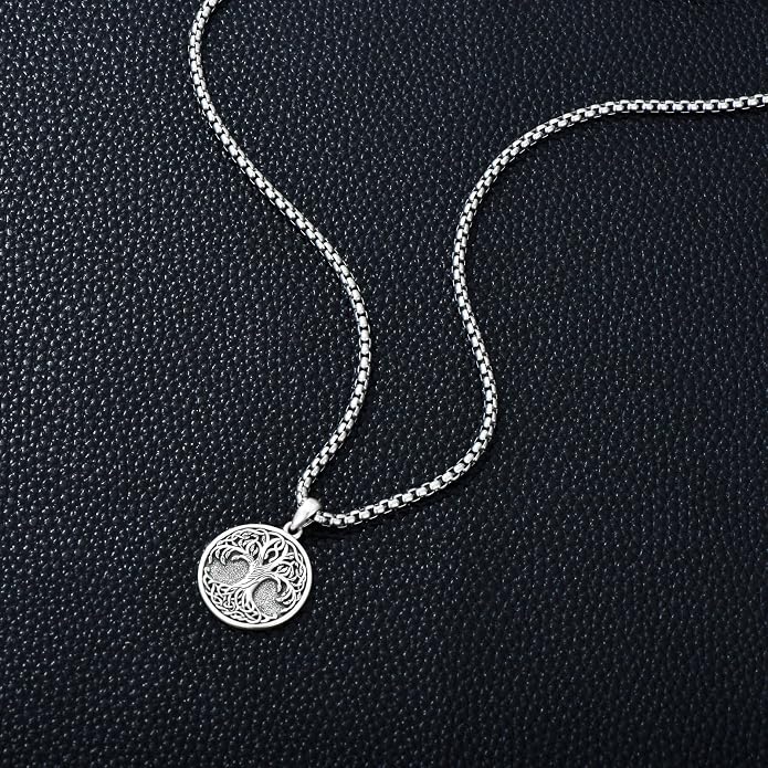 Tree of Life Necklace 925 Sterling Silver Round Tree of Life Pendant Jewelry for Men Women, w/Stainless Steel Chain 22''+2''