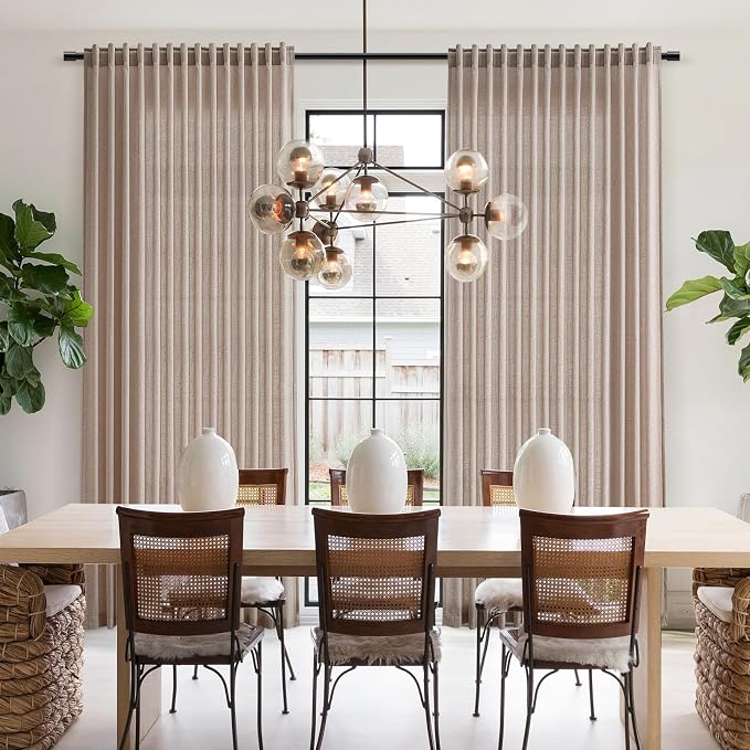 Oatmeal Linen 102 Inch Long Curtains for Living Room 2 Panels Back Tab Pocket Semi Sheer Light Filtering Curtains Bohemian Rustic Solid Color Drapes for Sliding Glass Door Bedroom 40x102 Inches