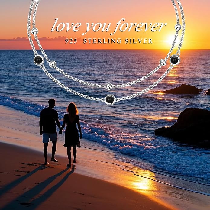 Flyow Anklet for Women S925 Sterling Silver Adjustable Foot Beaded Heart Charm Ankle Bracelet Anklets Jewelry