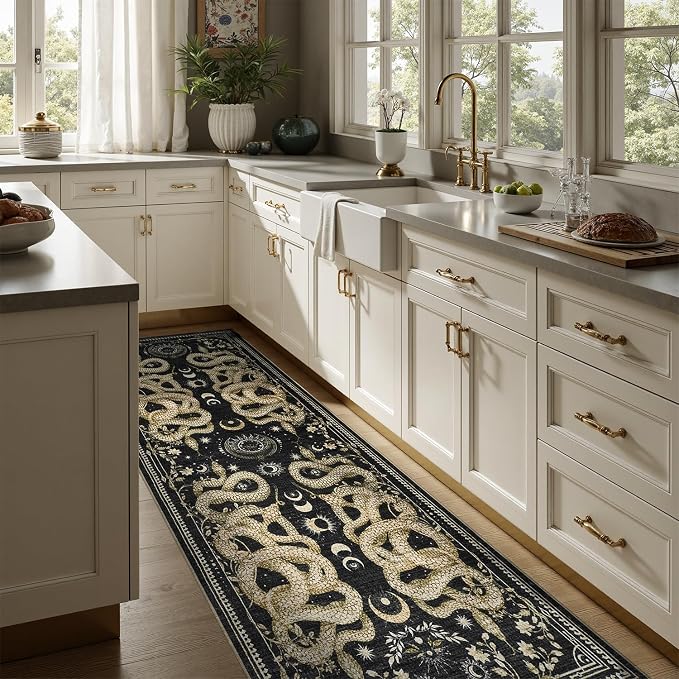 DCX Washable 2x6 Snake Runner Rug, Black Gothic Rug for Living Room, Soft Low Pile Carpet, Kid & Pet Friendly with Rubber Back Non Slip, Stain Resistant Rug for Bedroom Dining Room Office