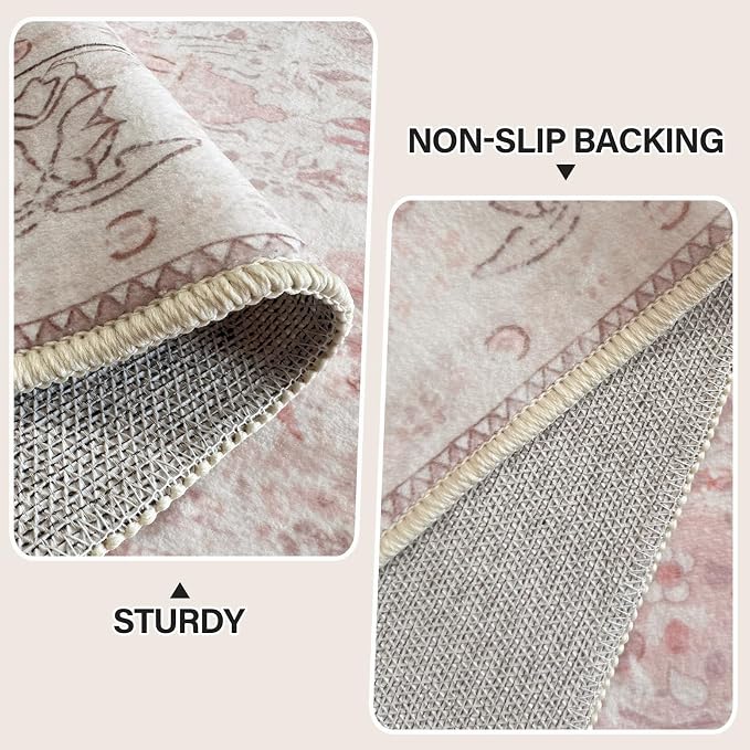 Vhong Area Rugs Boho Washable Vintage Modern Dusty Pink Large Carpet 8×10 Rugs for Dinning Room Living Room Bedroom Girls' Room Nursery Room Non Slip