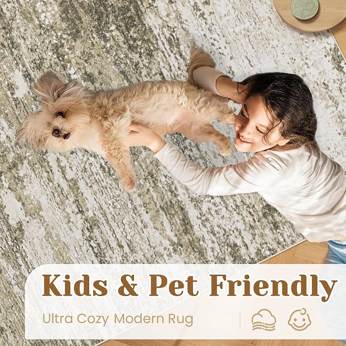 Washable Rug 6x9 Area Rugs for Living Room: Neutral Soft Rug Abstract Non Slip Low Pile Modern Carpet for Bedroom Kitchen Nursery Office Dining Room Indoor (Brown, 6'x9')