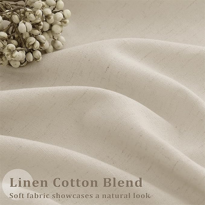 Greyish Beige Linen Curtains 90 Inches Long Pinch Pleat Semi Sheer | Neutral Taupe, Curtain 90 Inch Length, for Bedroom Dining Office Living Room, Pleated Drapes, Hooks Rings, Back Tab, 1 Panel