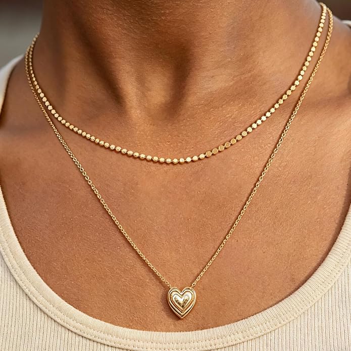 Dremmy Studios Dainty Gold Choker Necklace for Women 14K Gold Plated Coin Disc Figaro Layered Beaded Flat Mariner Sideways Cross Wishbone Link Clavicle Necklaces