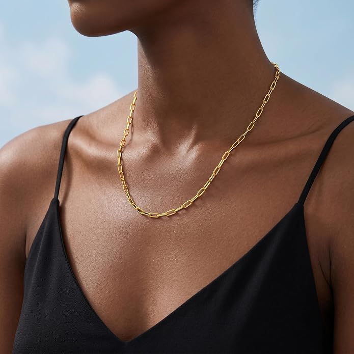 S925 Sterling Silver Necklace for Women, 4mm Sterling Silver Paperclip Chain Necklace Thick Sturdy Colourfast Necklaces Jewelry for Women 16/18/20/22 Inch