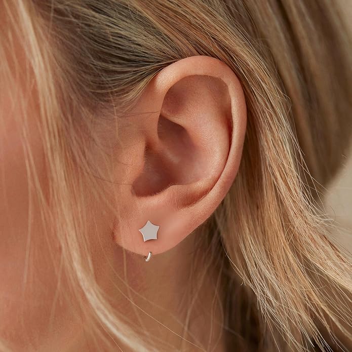 CHIC & ARTSY 925 Sterling Silver Half Hoop Earrings for Women, Small Huggie Hoops Set with Ball Bar Star Moon Cross & Pearl, Lightweight Comfort Fit Everyday & Sleep Earrings
