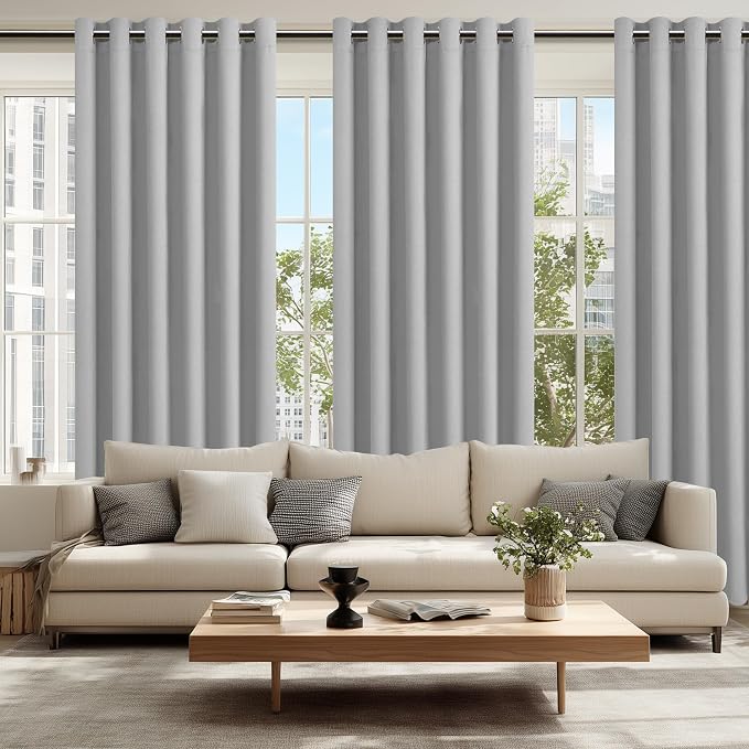 Hiasan Grommet Blackout Curtains for Bedroom, 70 x 84 Inches - Thermal Insulated & Light Blocking Window Drapes for Living Room/Dorm Room, Set of 2 Panels Sewn with Tiebacks, Silver Grey