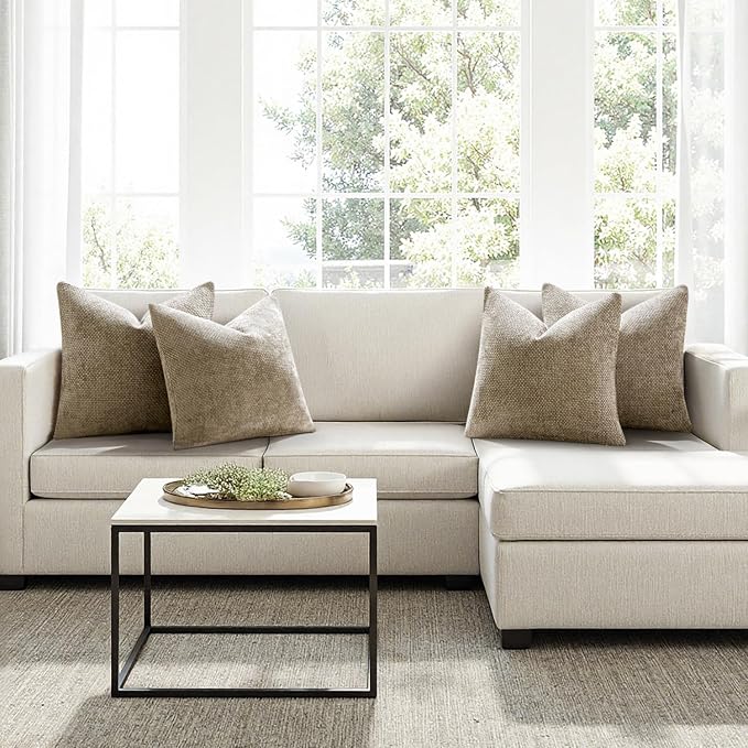 MIULEE Pack of 4 Couch Throw Pillow Covers 18x18 Inch Khaki Soft Decorative Chenille Pillow Covers Farmhouse Accent Cushion Covers for Boho Home Decor Sofa Bedroom Living Room