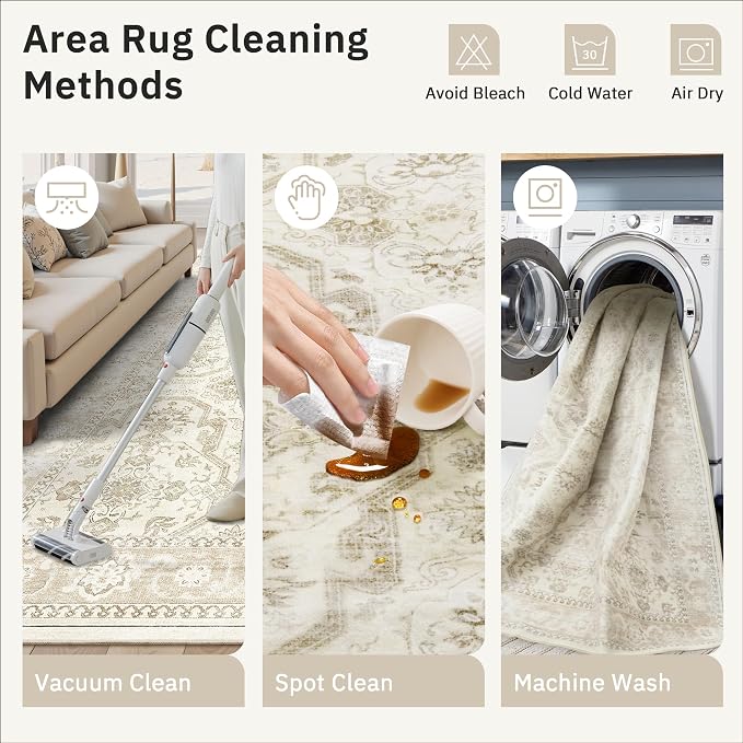 Soalmost Runner Rug 2x12 Washable Non-Slip Hallway Runner Rugs for Kitchen Bathroom Laundry Room Beige/Brown Vintage Floor Carpet Runners for Hallways Entryway