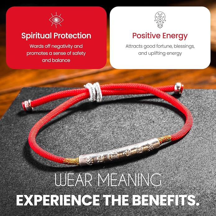 Buddha & Karma Tibetan Red String Bracelet - Handmade Buddhist Lucky Charm for Protection, Good Fortune & Positive Energy - Spiritual Bracelet for Men & Women - Adjustable Bracelets for Daily Wear