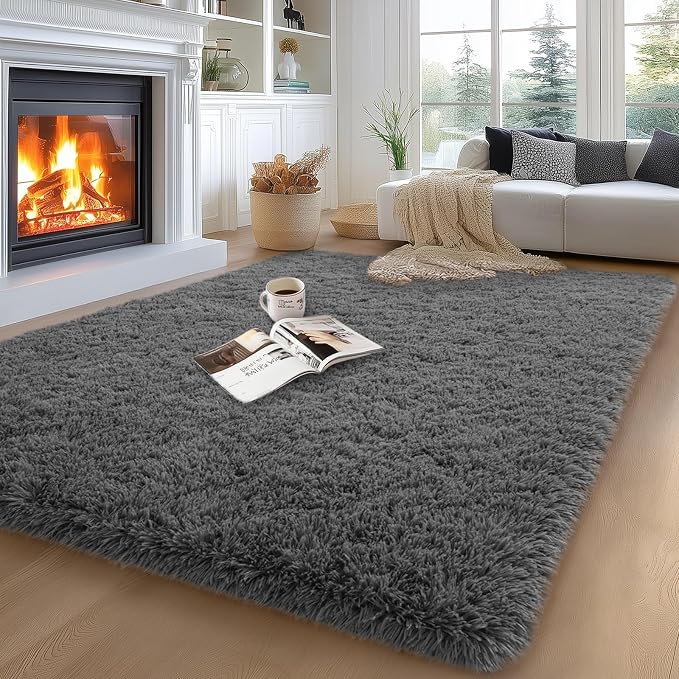 qulint 5x7 Area Rugs for Living Room, Dark Grey Soft Fluffy Bedroom Carpet | 5x7 Shag Shaggy Large Kids Room Rug, Fuzzy Plush Solid Modern Alfombras for Dorm Classroom Office Home Decor