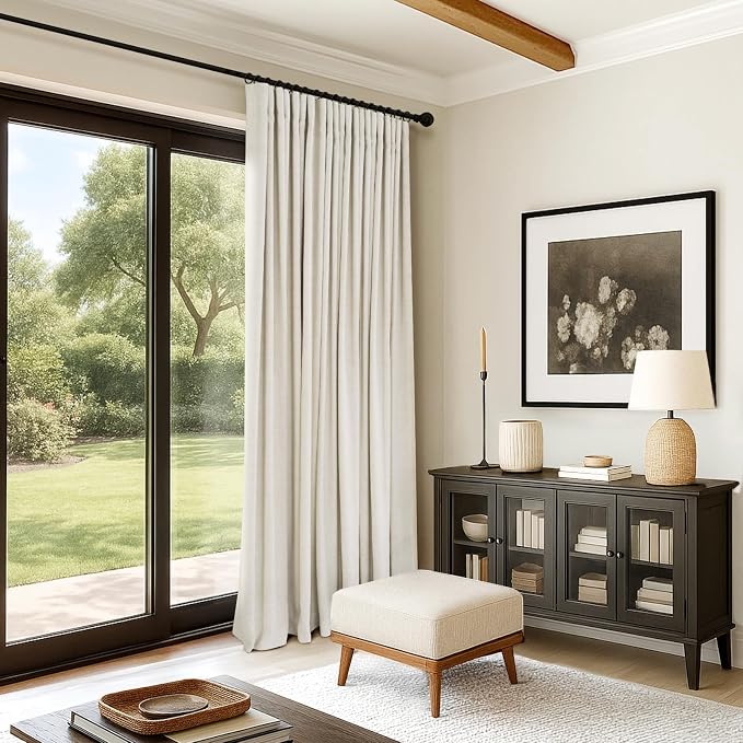 INOVADAY 100% Blackout Curtains for Bedroom, Cream Black Out Curtains 84 Inch Long, Clip Rings Linen Blackout Drapes, Thermal Insulated Room Darkening for Living Room, 1 Panel - W102xL84