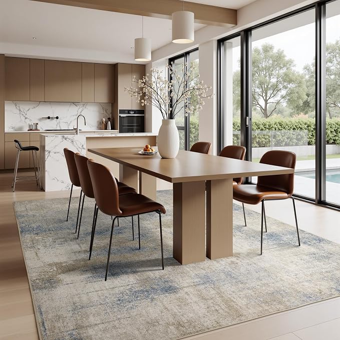 Joydeco Modern Abstract Washable 5x7 Area Rugs for Living Room, Machine Washable Bedroom Rug, Faux Wool Print Non-Slip Neutral Low Pile Stain Resistant Carpet for Dining Room Nursery Home Office Decor