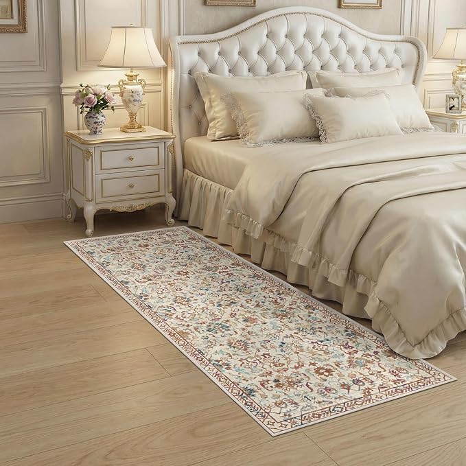 Beige Colorful 2x6 Runner Rug for Hallways Bed Side Kitchen, Boho Washable Low-Pile Floor Entryway Long Bathroom Mat, Non-Slip Laundry Room Washstand Front Carpet Green 24x72 Inch
