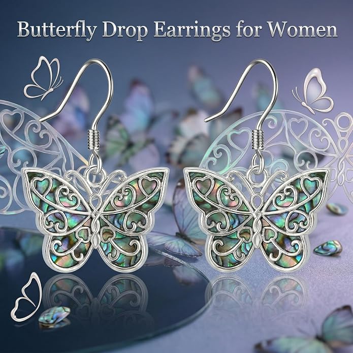 Silver Earrings Women Dangle Filigree/Abalone Shell/Turquoise Cowgirl Earrings Cat/Hummingbird/Chicken/Celtic Knot/Butterfly Jewelry Birthday Gifts for Women