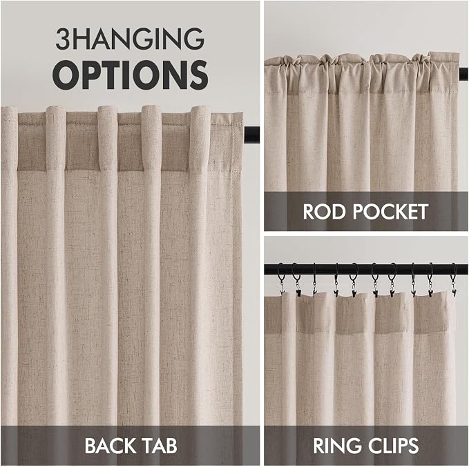 MIULEE Non-See-Through Privacy Linen Curtains 52W x 96L Inch Burlywood | 2 Panels, Light Filtering, Semi Sheer Window Curtains, Farmhouse Textured, Back Tab Drapes for Bedroom Living Room