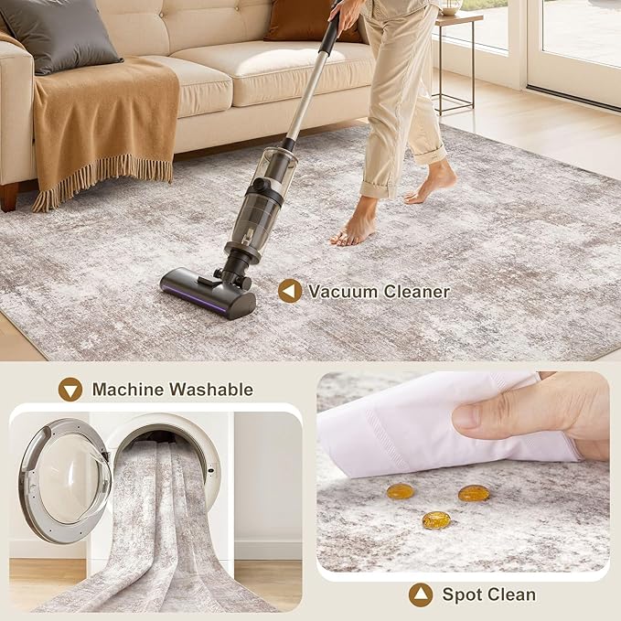Machine Washable Runner Rug 2x6, Non Slip Soft Rug for Hallway | Modern Abstract Carpet, Stain Resistant and Kid & Pet Friendly, Low Pile Joint Friendly, Made for Kitchen, Bedside - Brown