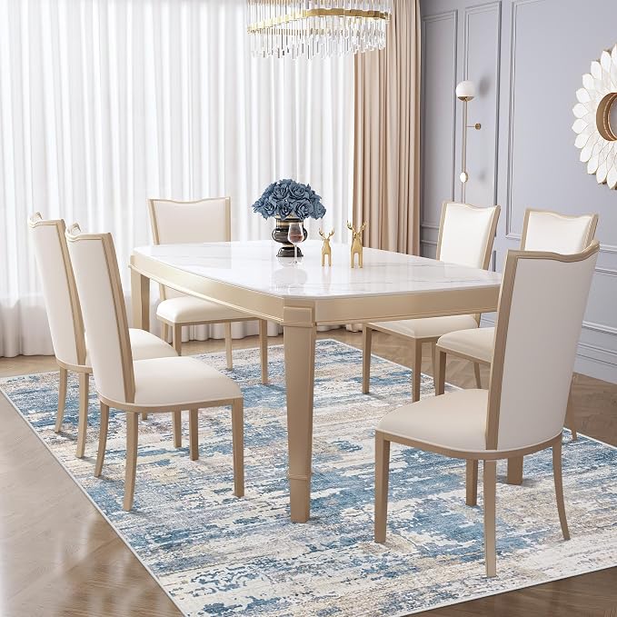 XLUEZ 5x7 Area Rugs for Living Room, Washable Modern Abstract Large Area Rug Neutral Soft Non Slip Kids Rug Stain Resistant Indoor Carpet for Bedroom Nursery Dining Room Playroom(BlueBeige, 5'x7')
