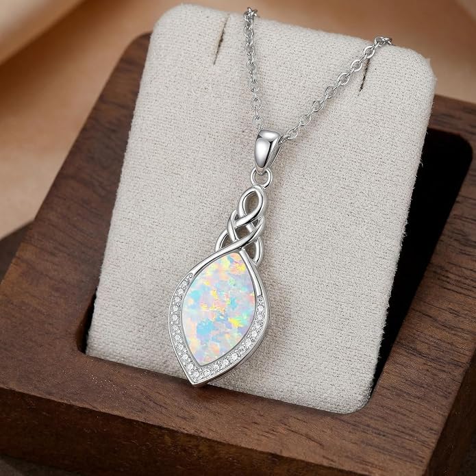 PELOVNY Celtic Knot Necklaces for Women 925 Sterling Silver Gemstone/Birthstone Teardrop Infinity Necklace Irish Celtic Pendant Jewelry Gifts for Mom Daughter Wife