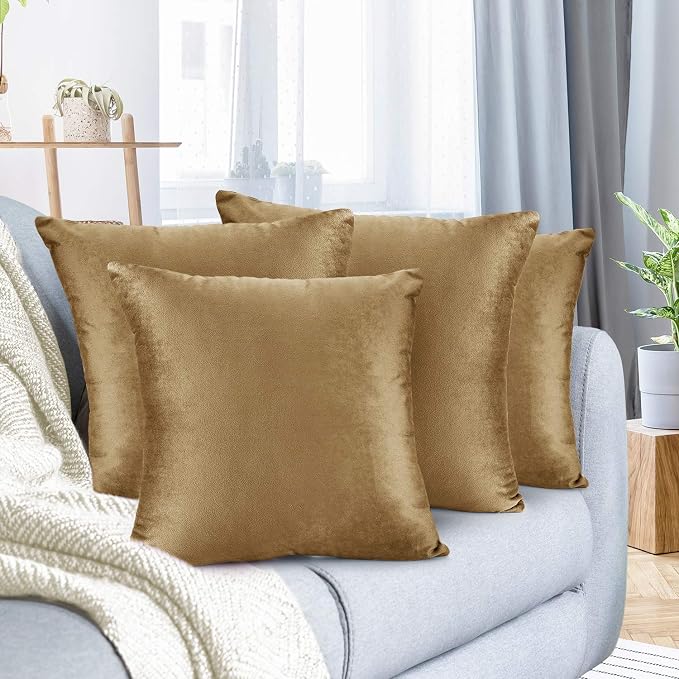 Nestl Throw Pillow Covers, Cozy Velvet Decorative Autumn Pillow Covers 22 x 22 Inches, Soft Solid Couch Pillow Covers for Sofa, Bed and Car, Set of 4 - Mocha Light Brown