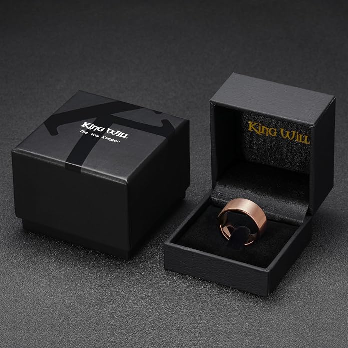 King Will Basic Gold/Rose Gold/Brown Plated Tungsten Wedding Band for Men/Women, 2mm/4mm/6mm/8mm/10mm/12mm Width Band Rings, Pipe Cut Matte Brushed Finish Cigar Band Ring Comfort Fit