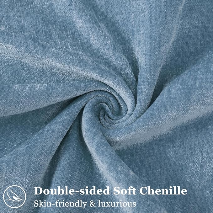decorUhome Chenille Blue Grey Velvet Throw Pillow Covers 16x16 Set of 2 | Fall Soft Couch Decorative Modern Farmhouse Pillow Cases with Elegant Design for Sofa Bed Living Room Home Decor