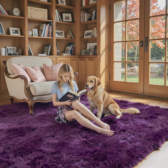 Rugs for Bedroom 4x6, Alfombras para Salas Shag Plush Soft Area Rug, Shaggy Carpets for Livingroom,Home Decor Aesthetic(Grape Purple, 4 x 6)