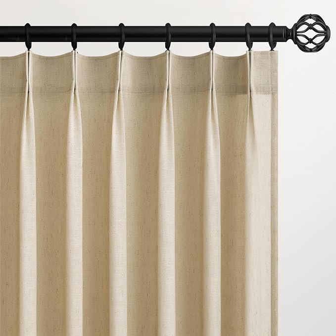 Topfinel Pinch Pleated Curtains 72 Inches Long 2 Panels Set,Beige Semi Sheer Cotton Blend Linen Burlap Farmhouse Modern Light Filtering Curtain Drapes for Living Room Bedroom,40x72 inch Length