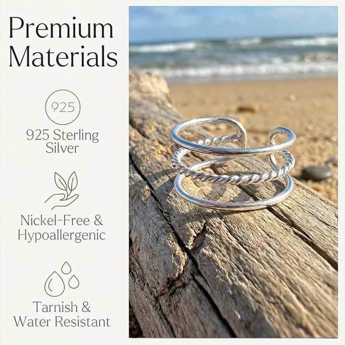 Sterling Silver Toe Ring, Handmade Adjustable Open Band, Minimalist Dainty Summer Beach Foot Jewelry for Women, Can Be Worn as Knuckle or Pinky Ring