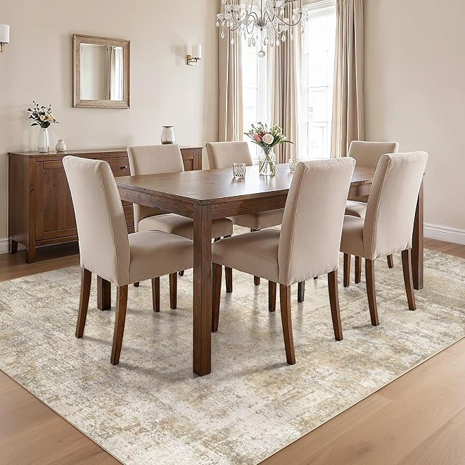 cotiled 8x10 Area Rugs Abstract Soft Non Slip Washable Living Room Rug | Stain Resistant, Robot Vacuum & Pet Friendly, Low-pile, For Living Room, Bedroom, Dining Table, Nursery Beige