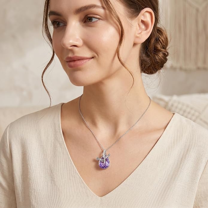 PRAYMOS S925 Sterling Silver Birthstone Necklaces for Women Dainty CZ Necklace Dragonfly Pendant Minimalist Jewelry Gift