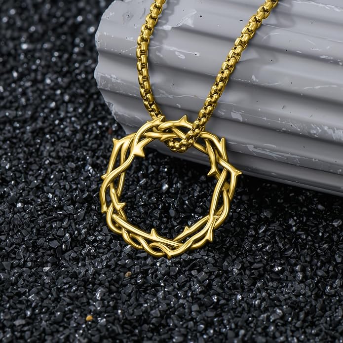 Crown of Thorns Necklace for Men 925 Sterling Silver Nail Cross Necklace Pendant Religious Christian Jewelry Valentines Day Gifts for Men