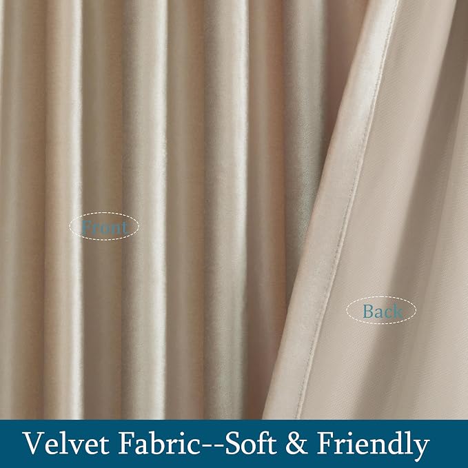 PRIMROSE Champagne Velvet Curtains 102 inch Long for Living Room,Set of 2 Panels Blackout Rod Pocket Back Tab Window Treatment Room Darkening Heavy Decorative Curtains Drapes for Bedroom