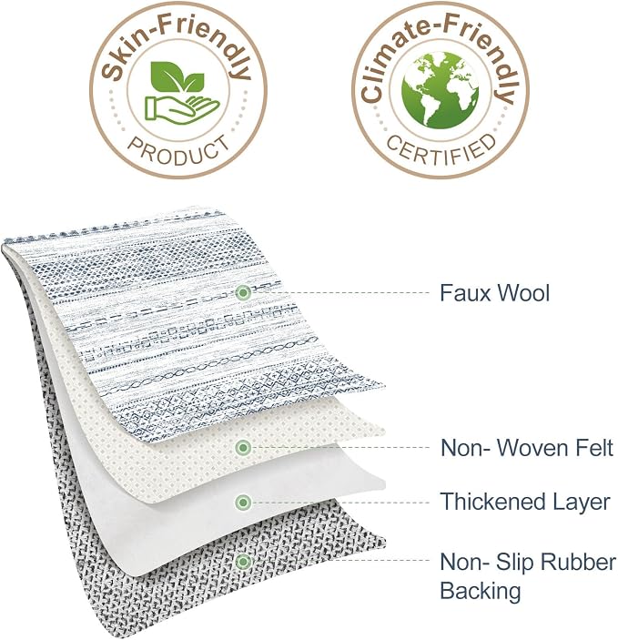 Nakagishi 5x7 Area Rugs Living Room: Washable Boho Large Neutral Soft Farmhouse Rug Stain Resistant Modern Indoor Floor Non-Slip Carpet for Bedroom Nursery Kids Playroom Office Dining Dorm-White Blue