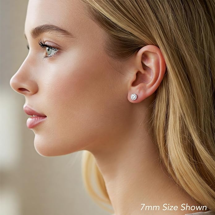 14k Yellow Gold Solitaire Round Cubic Zirconia Stud Earrings in Secure Screw-backs