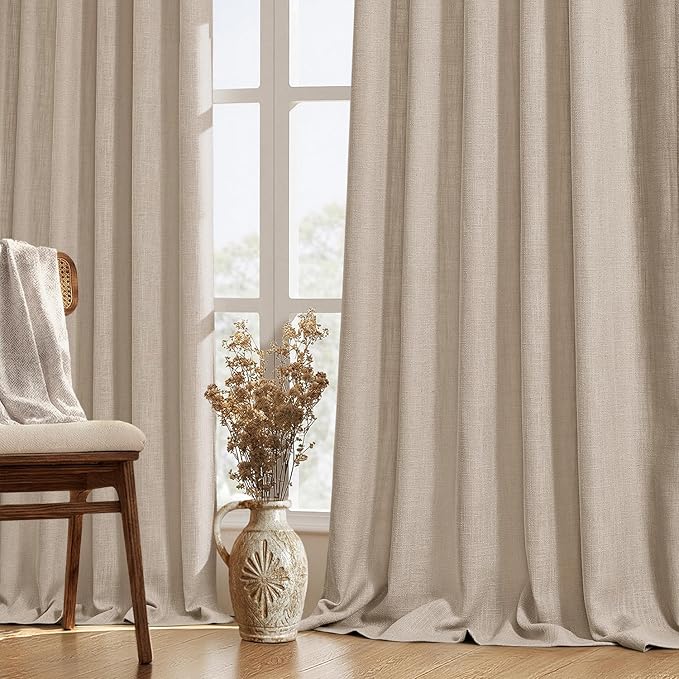 MIULEE Thick Linen Curtains, 42Wx96L, Taupe Semi Sheer Linen Textured | Light Filtering Window Privacy Drapes with Back Tab Rod Pocket for Farmhouse/Living Room/Bedroom, Set of 2