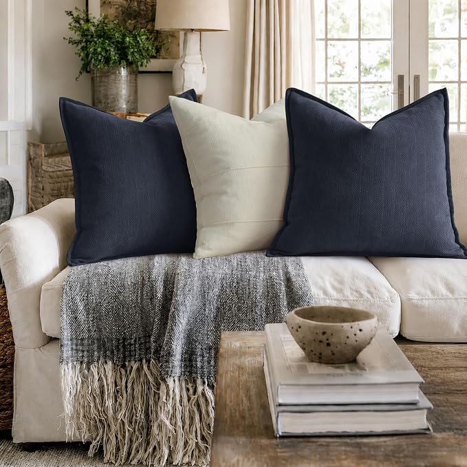 ZWJD Navy Pillow Covers 22x22 Set of 2 Chenille Throw Pillow Covers with Elegant Design Soft and Luxurious Decorative Throw Pillows for Couch, Bed, and Home Decor