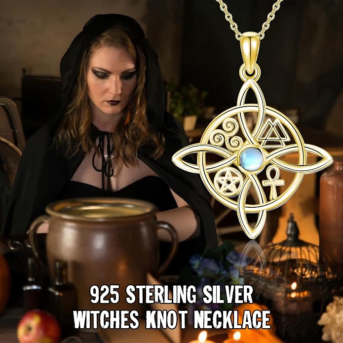 YAFEINI Sterling Silver Witches Knot Pendant Necklace - Celtic Cross Witch Jewelry Amulet Gifts for Women