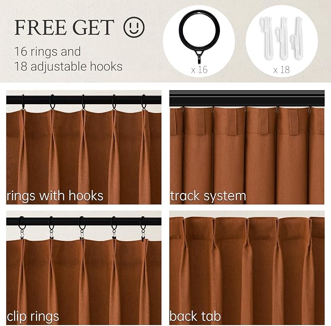 Topfinel Pinch Pleated Curtains 90 Inches Long 2 Panels Set,Rust Colored Semi Sheer Blend Fabric Farmhouse Cozy Rustic Western Home Decor Curtain Drapes for Living Room Bedroom,40x90 inch Length